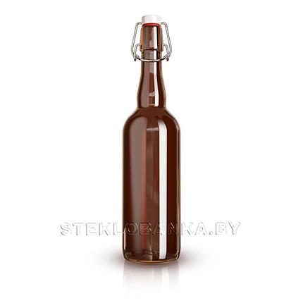 Стеклянная бутылка 0,750 л. (750 мл.) «Бугельная» (Коричневая) с пробкой, фото 2