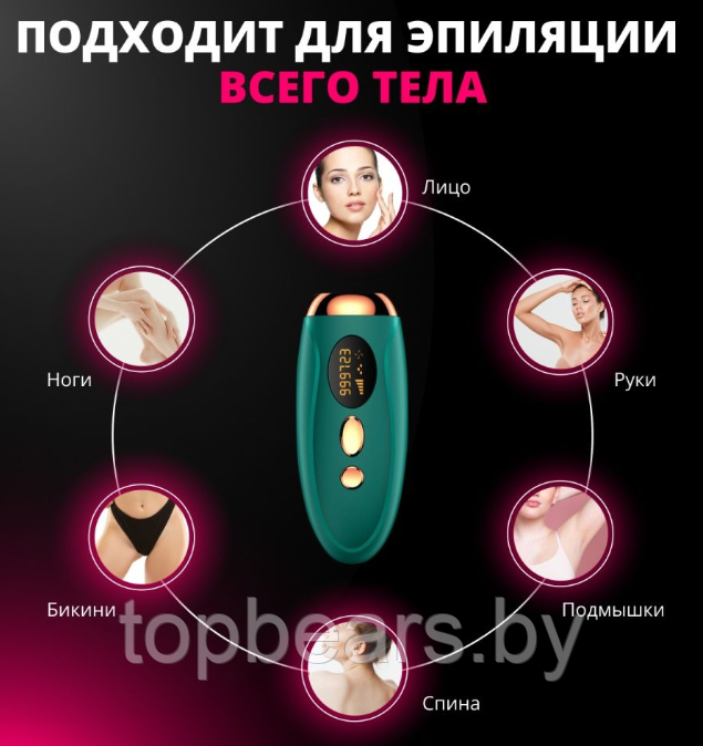 Фотоэпилятор для удаления волос IPL Hair Removal Device 999999 импульсов Зеленый - фото 3 - id-p221027999