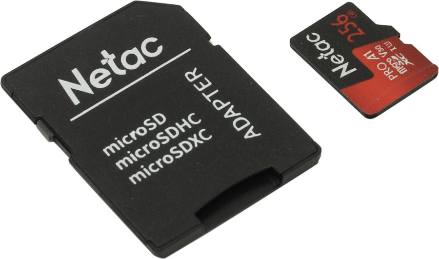 Карта памяти Netac NT02P500PRO-256G-R microSDXC Memory Card 256Gb A1 V30 UHS-I U1 + microSD-- SD Adapter - фото 1 - id-p212727640