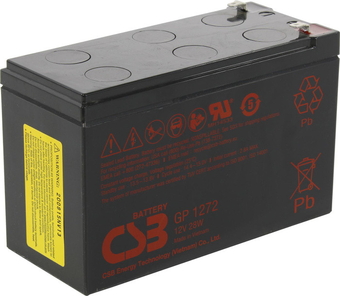Аккумулятор CSB GP1272 12В/7, 2Ач, 28W/ клеммы F2 / ДxШxВ 150.9x64.8x98.6мм. / вес 2.4кг / срок службы 5 лет - фото 1 - id-p221030031