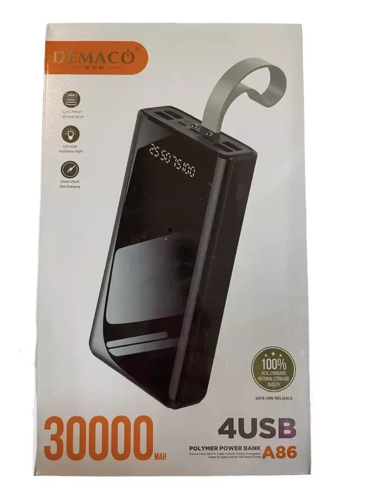 Портативное зарядное устройство / Power Bank Demaco A86 30000 mah (Чёрный) - фото 1 - id-p221030132