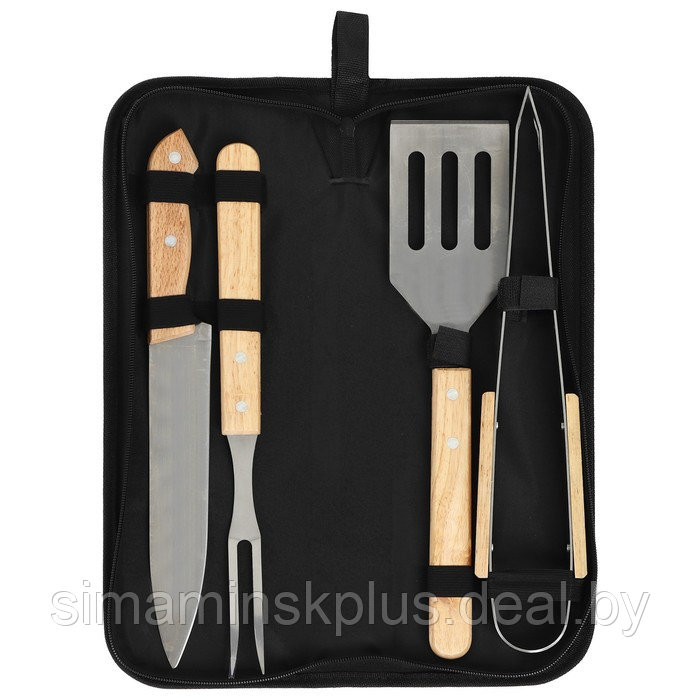 Набор для барбекю Maclay: вилка, щипцы, лопатка, нож, 33 см - фото 4 - id-p221031235