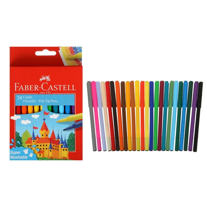 Фломастеры 24 цвета Faber-Castell "Замок", смываемые, в картонной коробке с европодвесом - фото 1 - id-p221031463