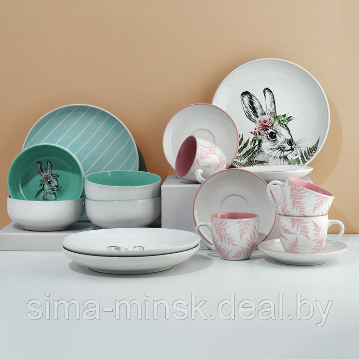 Набор посуды на 4 персоны «Лесные персонажи», 16 предметов: 4 тарелки 23 см, 4 миски 14,5 см, 4 кружки 250 мл, - фото 1 - id-p221031744