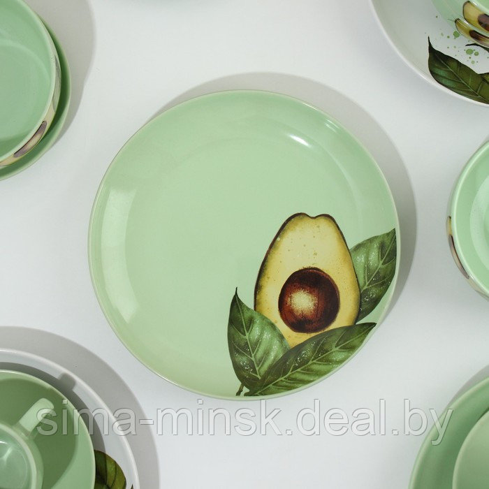 Набор посуды на 4 персоны «Авокадо», 16 предметов: 4 тарелки 23 см, 4 миски 14,5 см, 4 кружки 250 мл, 4 блюдца - фото 8 - id-p221031746