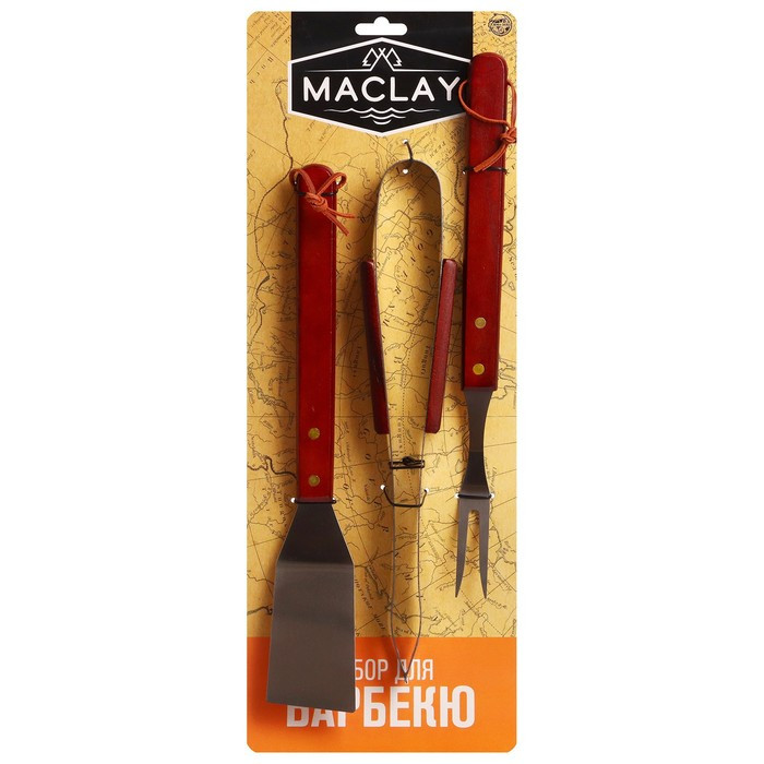 Набор для барбекю Maclay: лопатка, щипцы, вилка, 35 см - фото 3 - id-p221032795