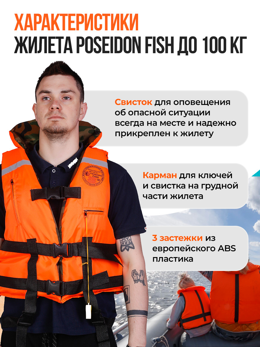 Жилет спасательный двухсторонний Poseidon Fish до 100 кг - фото 4 - id-p221034190