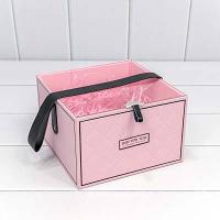 Коробка квадратная с прозрачной крышкой и ручкой 19*19*12. Розовый