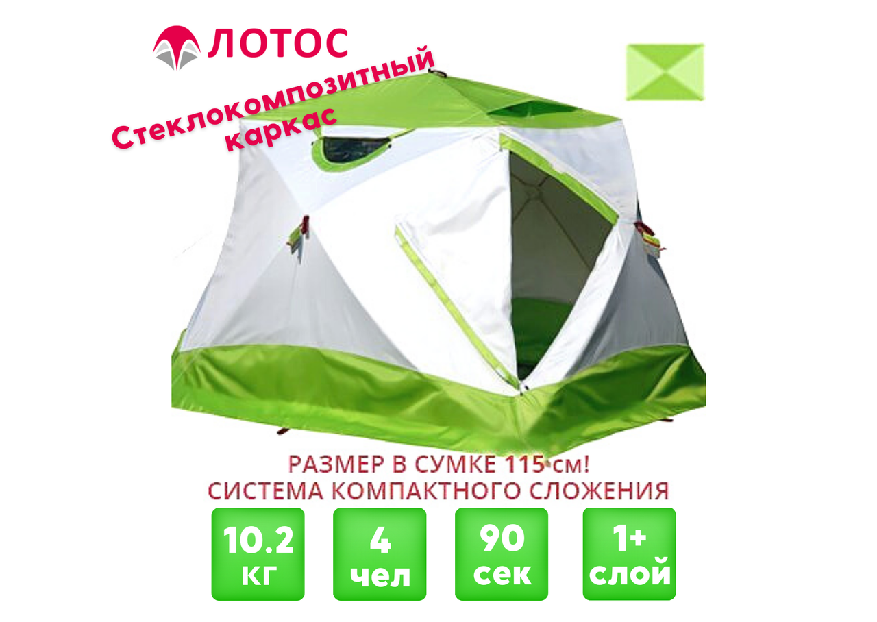 Зимняя палатка Лотос Куб 4 Компакт (Салатовый) - фото 1 - id-p221077889