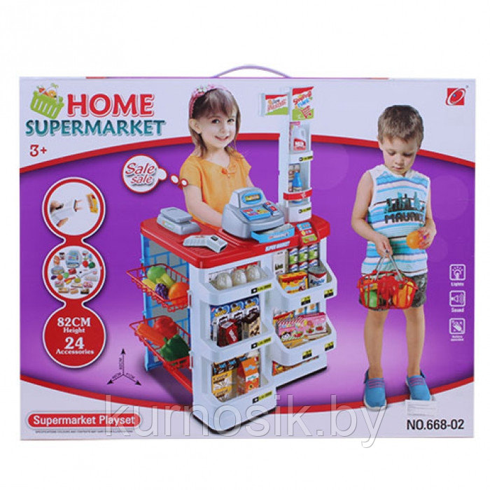 Детский игровой супермаркет 668-02 с корзинкой,касса,продукты,звук - фото 1 - id-p221078306