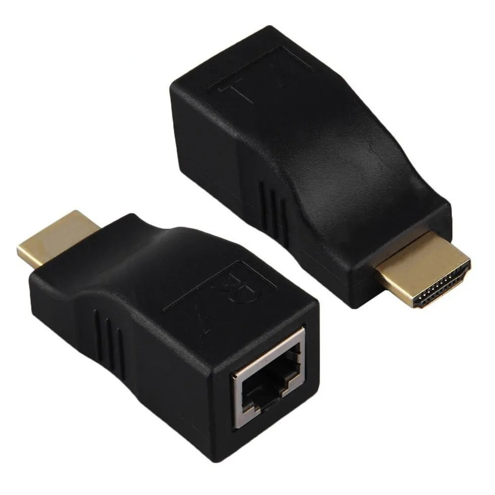 Удлинитель сигнала HDMI по витой паре RJ45 (LAN) до 30 метров, пассивный, комплект, синий - фото 1 - id-p209353367
