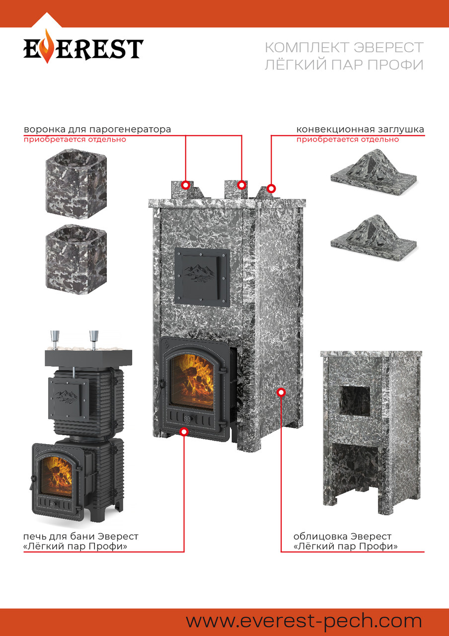 Банная печь Эверест "Легкий пар Профи" каменка из чугуна, Талькохлорит, S-50 мм Б/В - фото 2 - id-p221102276