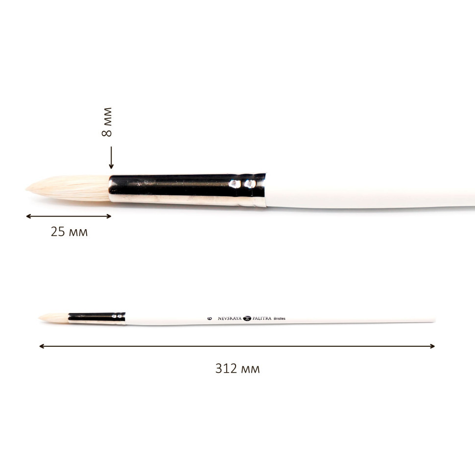 Кисть щетина отбеленная "Невская Палитра", круглая, длинная ручка №6 - фото 1 - id-p221102104