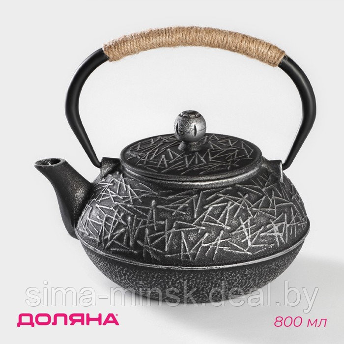 Чайник чугунный Доляна «Хрома», 800 мл, с ситом, эмалированное покрытие внутри, цвет серый - фото 1 - id-p221102723
