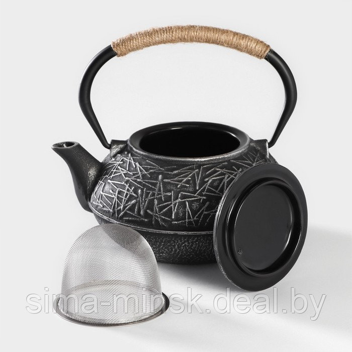 Чайник чугунный Доляна «Хрома», 800 мл, с ситом, эмалированное покрытие внутри, цвет серый - фото 3 - id-p221102723