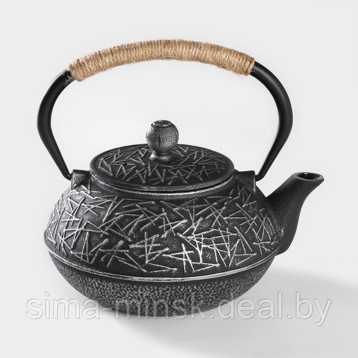 Чайник чугунный Доляна «Хрома», 800 мл, с ситом, эмалированное покрытие внутри, цвет серый - фото 4 - id-p221102723