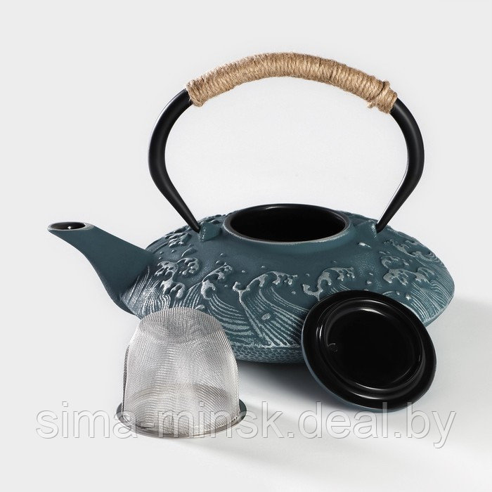 Чайник чугунный Доляна «Ялонг», 800 мл, с ситом, цвет голубой - фото 3 - id-p221102724