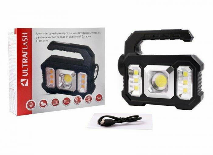 ULTRAFLASH (15194) LED51526 (фонарь акк 4В, черн., 1LED+COB+6xSMD, 3 Вт, 4 реж, Micro USB, бокс) - фото 2 - id-p221147031