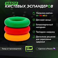 Набор кистевых эспандеров ProFitnessLab 3шт. 20/30/40кг Зеленый/Красный/Желтый