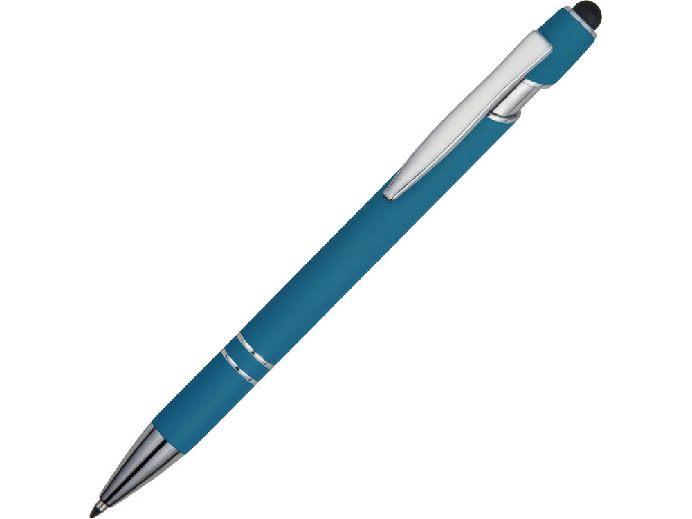 Ручка металлическая soft-touch шариковая со стилусом Sway, синий/серебристый - фото 1 - id-p221150322
