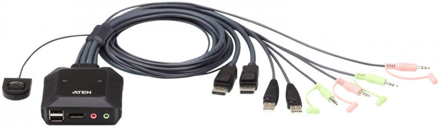 KVM-переключатель с пультом удаленного переключения порта ATEN CS22DP 2-портовый, USB, DisplayPort, кабельный - фото 1 - id-p221154480