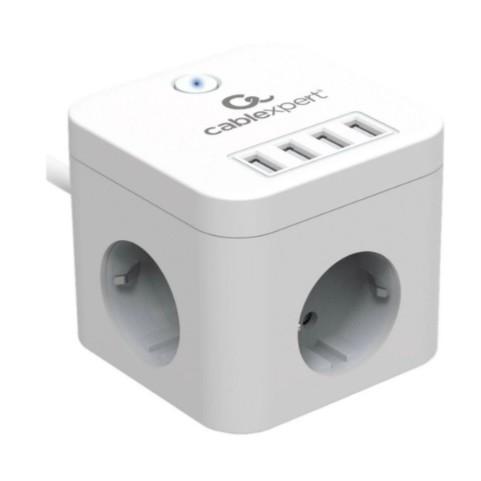 Cablexpert Сетевой фильтр Cube CUBE-3-U4-W-1.5 (3р, 10А, 4 х USB, 1.5м, ур.защиты 4+) белый, коробка - фото 1 - id-p221153939
