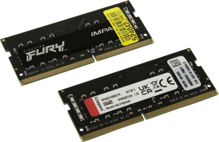 Модуль памяти Kingston FURY Impact KF426S15IBK2/16 DDR4 SODIMM 16Gb KIT 2*8Gb PC4-21300 CL15 (for NoteBook) - фото 1 - id-p221154065