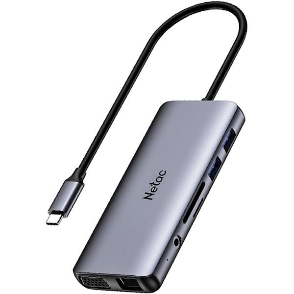 USB HUB Переходник Netac WF15 (NT08WF15-30GR) USB Type-A 3.0 x 3, USB Type-A 2.0 x 2, HDMI 4K@30Hz, VGA, LAN, - фото 1 - id-p221154641