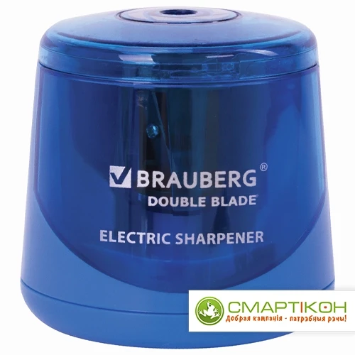 Точилка электрическая BRAUBERG DOUBLE BLADE BLUE, двойное лезвие, питание от 2 батареек AA - фото 1 - id-p221094898