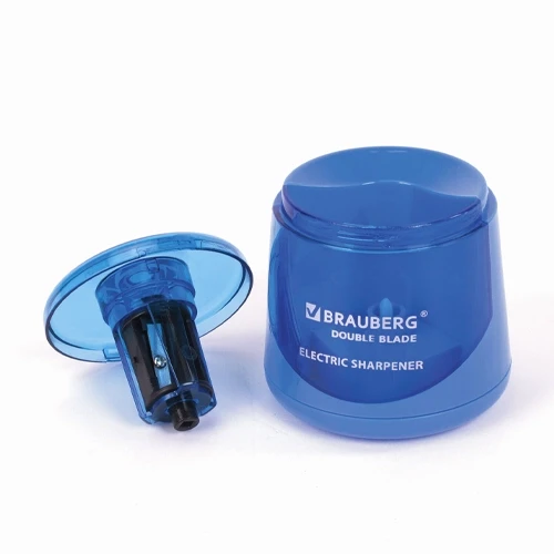 Точилка электрическая BRAUBERG DOUBLE BLADE BLUE, двойное лезвие, питание от 2 батареек AA - фото 3 - id-p221094898