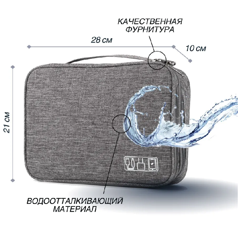 Сумка на молнии для мелкой электроники / органайзер для мелочей / дорожная косметичка - фото 10 - id-p221102020
