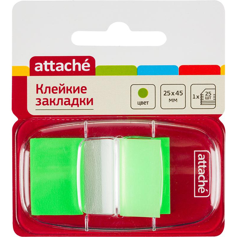 Клейкие закладки пласт. 1цв.по 25л. 25ммх45 зеленые Attache, 166082 - фото 1 - id-p221161369