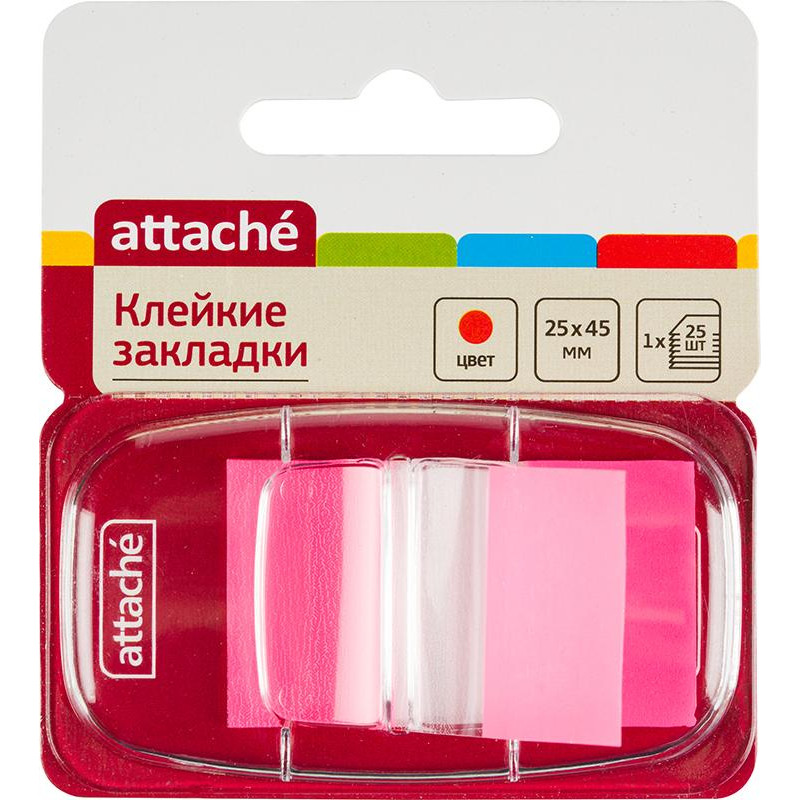 Клейкие закладки пласт. 1цв.по 25л. 25ммх45 розовые Attache, 166084 - фото 1 - id-p221161371