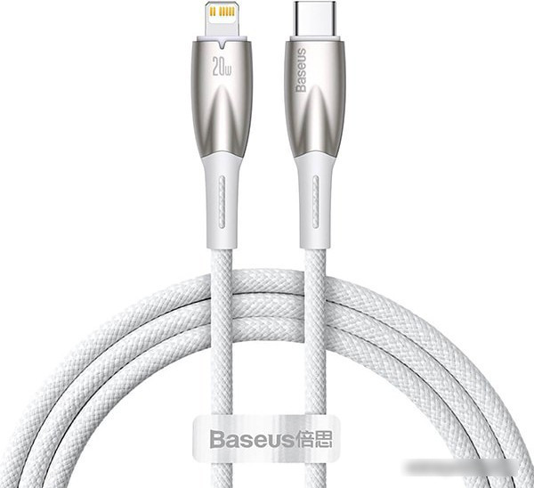 Кабель Baseus Glimmer Series Fast Charging Data Cable Type-C - Lightning 20W CADH000002 (1 м, белый) - фото 1 - id-p221168073