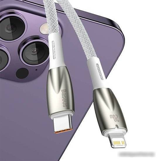 Кабель Baseus Glimmer Series Fast Charging Data Cable Type-C - Lightning 20W CADH000002 (1 м, белый) - фото 3 - id-p221168073