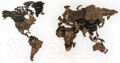 Декор настенный Woodary Карта мира на английском языке XL / 3200 - фото 2 - id-p221187825