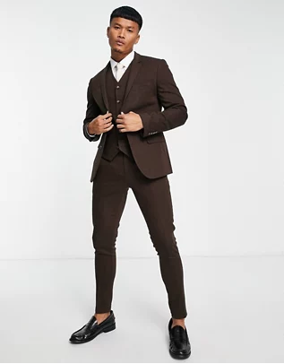 Супероблегающий коричневый твидовый пиджак из смесовой шерсти ASOS DESIGN Размер EU 48 - фото 4 - id-p221215142