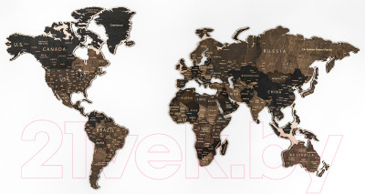 Декор настенный Woodary Карта мира на английском языке XXL / 3201 - фото 3 - id-p219981241