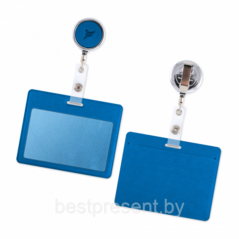 Карман с металлическим ретрактором - горизонтальный, цвет синий - фото 1 - id-p221226187