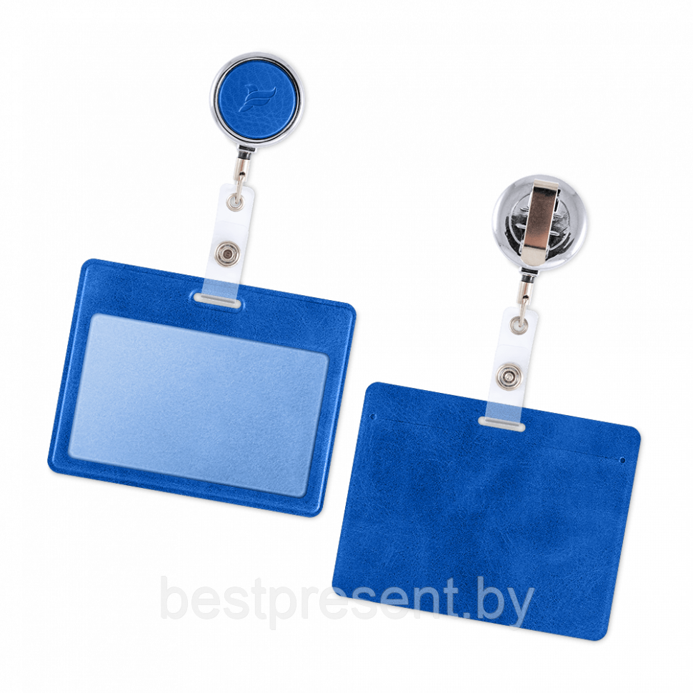 Карман с металлическим ретрактором - горизонтальный, цвет синий Classic - фото 1 - id-p221226269