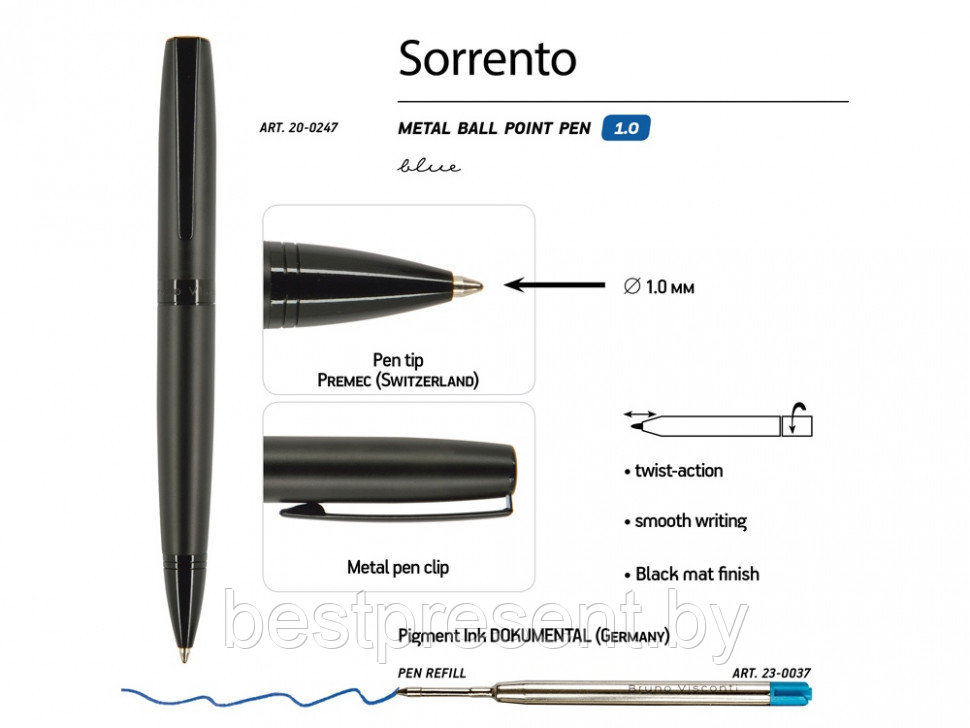 Ручка шариковая автоматическая "Sorento" черный - фото 3 - id-p221234551