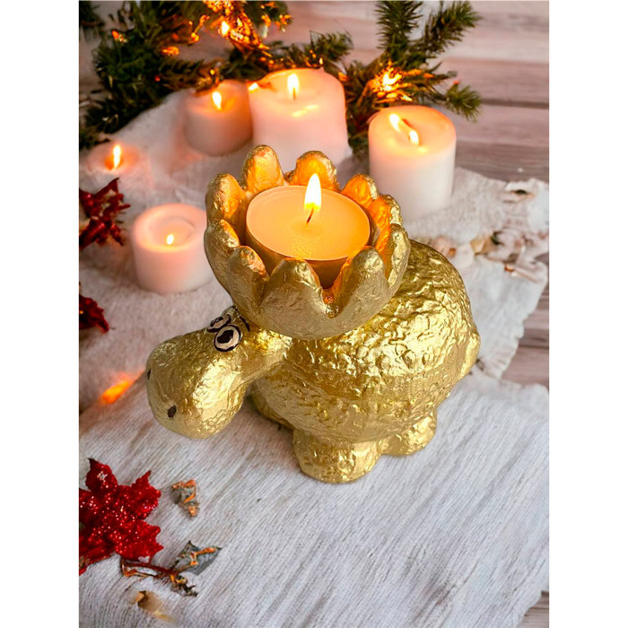Подсвечник новогодний на стол лось золотой под свечу чайную - фото 2 - id-p30638630