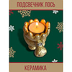 Подсвечник новогодний на стол лось золотой под свечу чайную, фото 3