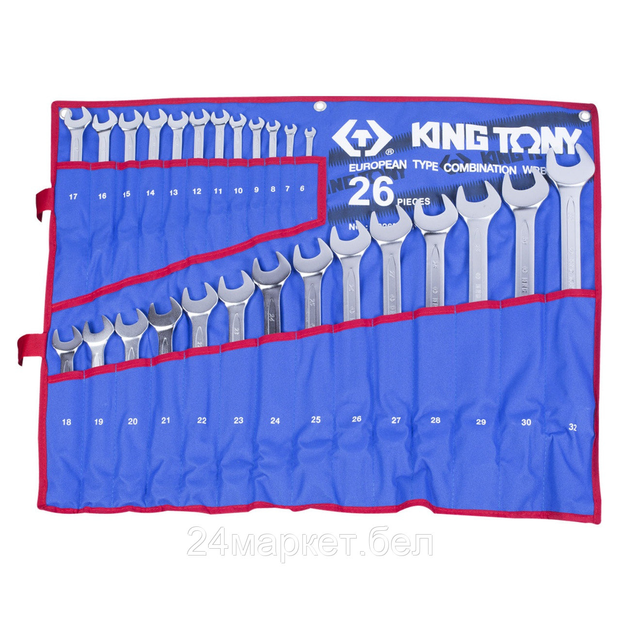 KING TONY 1226MRN KING TONY Набор комбинированных ключей, 6-32 мм чехол из теторона, 26 предметов - фото 1 - id-p221104775