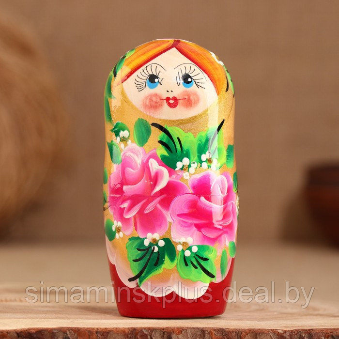 Матрёшка 5-ти кукольная "Лиза" розы , 17-18см, ручная роспись. - фото 3 - id-p221334032