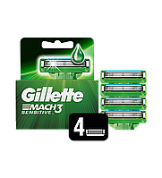 Gillette Mach 3 Sensitive 4 шт. Мужские сменные кассеты / лезвия для бритья