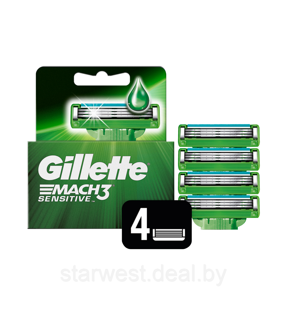 Gillette Mach 3 Sensitive 4 шт. Мужские сменные кассеты / лезвия для бритья - фото 1 - id-p220955031