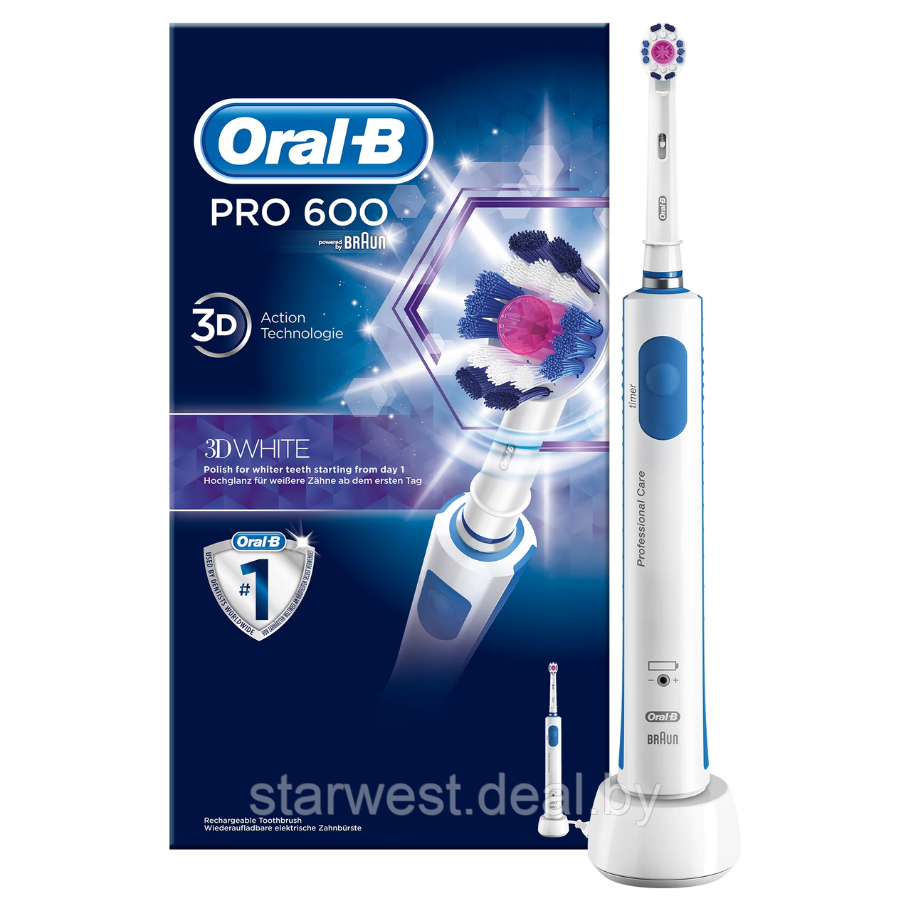 Oral-B Braun PRO 600 3D White Электрическая зубная щетка D16.513 - фото 1 - id-p221335220
