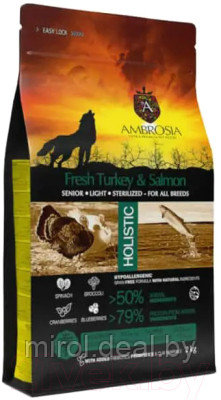 Сухой корм для собак Ambrosia Grain Free для пожилых с избыт. весом индейка и лосось / U/ATS2 - фото 2 - id-p221339851