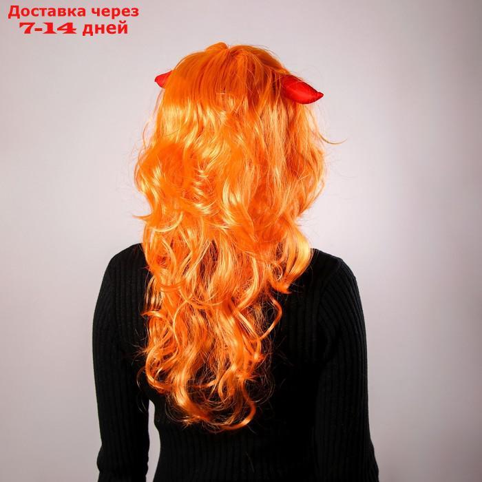 Карнавальный парик, с красными рогами, цвет рыжий, 130 г - фото 2 - id-p221316042